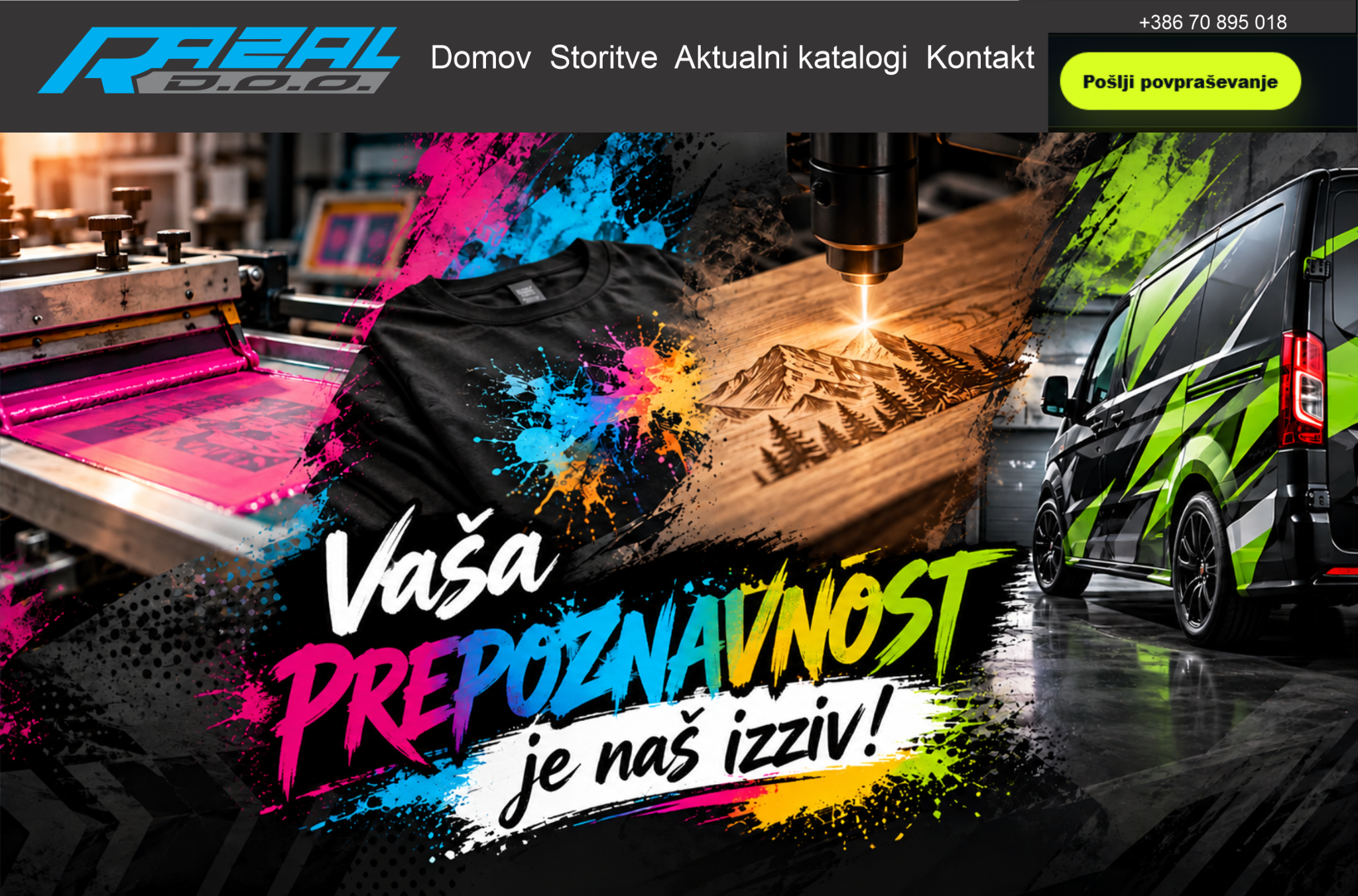 RAZAL – sitotisk, potisk tekstila, lasersko graviranje in polepitev vozil